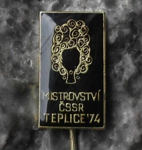 1974 Czechoslovakia Championships of Hair Dresser Stylist Head Perm Pin Badge - Picture 1 of 2