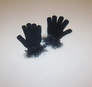 Women's Knit Black Gloves with Black Trim - Picture 1 of 2