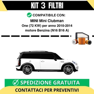 Kit 3 Filtri Tagliando per MINI Mini Clubman One 72 kw Benzina 2010-2014 - Imagen 1 de 2
