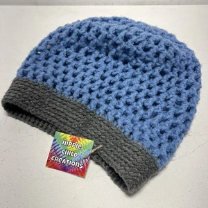 Hippie Hat Loose Boho Beanie By Hippie Child Creations Blue Gray Trim - Picture 1 of 6