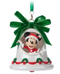 Disney Store Minnie Mouse Bell Ornament Decoration Parks Christmas Tree Hanging - Foto 1 di 3