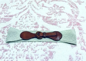 Ann Taylor Woven Wide Beige Belt With Leather Buckle, GUC - Vintage - Picture 1 of 3
