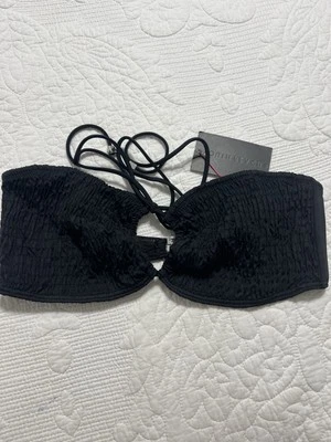 South Beach Black Smocked Ruffle Halter Bikini Top Swimsuit Sz 12 NWT  #62 - Image 1 of 4