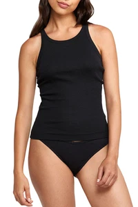 4 x Mujer Bonds Algodón Orgánico Acanalado Pecho Singlet Negro - Imagen 1 de 4