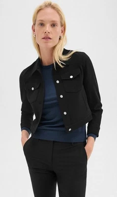 Theory Shrunken Trucker Jacket in Admiral Crepe Black sz.0 NWT $395 - Image 1 of 4