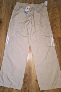 Adidas Trousers Womens Beige Cargo Combat Originals 3 Stripe Bottoms XL New - Picture 1 of 14