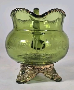 Antique/ VTG 1903 GREEN GLASS W GILT PITCHER” Tri Foot Etched “To Mother” - Picture 1 of 8