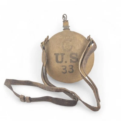 古董美西战争,美国 33 食堂皮革吊索原装软木链  — 第 1/4 张图片