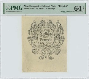 1742 New Hampshire 20 Shilling NH-57 PMG CU64 EPQ c. 1850 Cohen Reprint - Picture 1 of 2