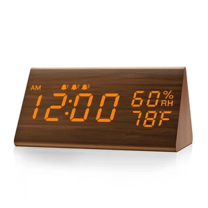 Digital Alarm Clock, with Wooden Electronic LED Time Display, 3 Alarm Setting... - Picture 1 of 7