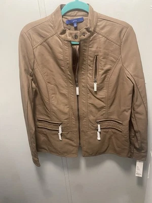 NWT Apt. 9 Women's Faux Leather Jacket Size M Brown Full Zip - Image 1 of 4