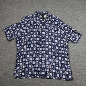 Axcess Shirt Mens XL Blue Geometric Short Sleeve Button Front Rayon Square Print - Picture 1 of 11