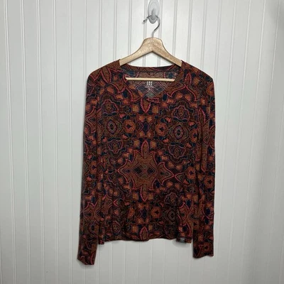 Top Title Nine pequeño para mujer colorido estampado geométrico manga larga cuello en V elástico Foto 1 de 4