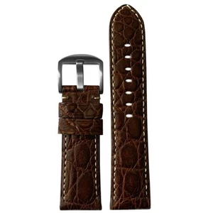 Echt Krokodilleder Uhrenarmband | gepolstert | matt | mittelbraun | weiße Naht - Bild 1 von 2