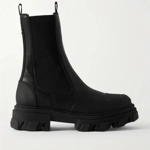 Ganni Mid Chelsea Boots Größe 40 schwarz Leder Stollen 495 $ NEU - Bild 1 von 11