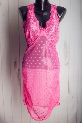 Lencería Babydoll Chemise Dreamgirl Corazón Transparente Malla Encaje Con Aros 2X Rosa Foto 1 de 4