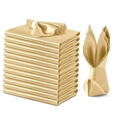  Paquete de 12 servilletas doradas satinadas - 17x17 pulgadas festoneadas elegantes servilletas de cena para  Foto 1 de 4