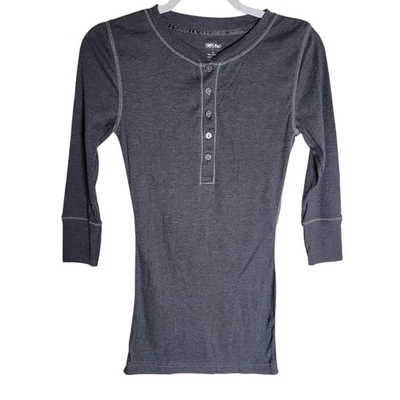 Camisa Henley Acanalada Larga Mossimo Y2K Para Mujer Mediana M Gris De Colección Manga 3/4 Foto 1 de 4