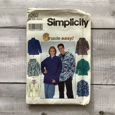 Simplicity 8262 Sewing Pattern 1/4 Zip Pullover Jacket Unisex Adult XS-M UNCUT - Image 1 of 4
