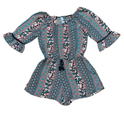 Xhilaration Girl's Multicolor Boho Romper Elastic Waist - Size M (7) W/Pockets - Image 1 of 4