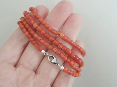 925 Argento Corallo Catena Naturkoralle Cilindro Perle Rosso 19,2 G / 64,5 CM - Immagine 1 di 4