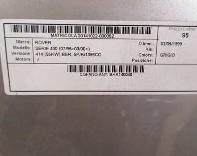 BKA140040 Capó delantero  ROVER Serie 400 414 (55Kw) Ber. 5p/b/1396cc - Imagen 1 de 4