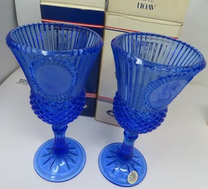 Vintage Avon blau Glas George Martha Washington Kelche Kerzenhalter (Paar) - Bild 1 von 5