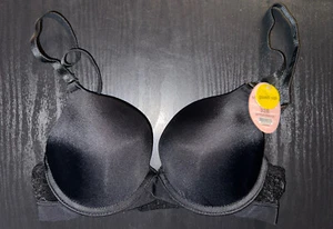 ANGELINA Women's NWT Black Flower  Padded Push Up BRA SIZE 32B Style:B847B - Picture 1 of 3