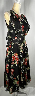 Vestido Alex Marie Maxi Acampanado Línea 6 A Sin Mangas Modesto Negro Gasa Volantes Nuevo Foto 1 de 4