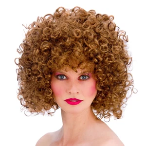 80s Brown Perm Afro Wig Adults Disco Fever Fancy Dress Costume Accessory - Picture 1 of 1