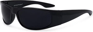 Super Dark Lens Black Sunglasses Biker Style Rider Wrap Around Frame,FREE NEW - Picture 1 of 9