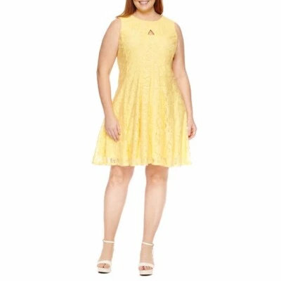 Vestido para mujer talla grande Danny & Nicole amarillo encaje recortado cuello sin mangas 24W Foto 1 de 4