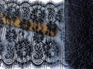 3 Yards Gold & Black Embroidered Eyelash Mesh Lace Trim/ Sewing/Crafts/9.5" Wide - Picture 1 of 12