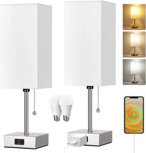 Touch Control Bedside Lamp, 3 Way Dimmable Nightstand Lamp with 2 USB Ports & AC - Picture 1 of 12