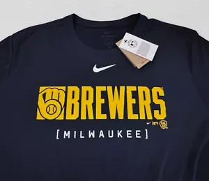 The Nike Tee MILWAUKEE BREWERS MLB Navy Blue Dri-Fit T-Shirt - Size 2XL - NWT - Picture 1 of 8