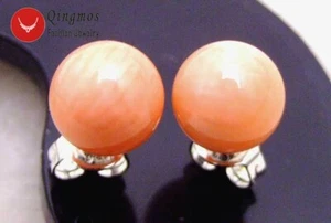 7-8mm Round Natural Pink Coral Earrings for Women Stering Silver Stud Earring - Afbeelding 1 van 10