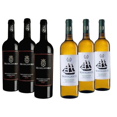 Offerta Vino 6 Bottiglie X 750 Ml Rosso Montepulciano Doc, Bianco Gewurztraminer • 42.75€