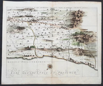 Mapa antiguo de Tierra Santa de Hornius & Jansson de 1662 de las tribus de Simeón, Dan y Judá Foto 1 de 4