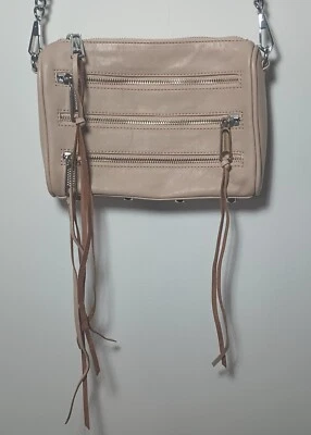 Bolso Bandolera REBECCA MINKOFF Rosa Correa de Cadena Triple Cremallera Cuero Genuino Foto 1 de 4