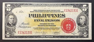 1941 Philippines Five Pesos Naval Aviator Emergency Pack Note, P-91c. - Picture 1 of 2