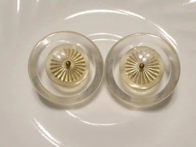 Paquete de 2 Acrílicos Transparentes Redondos Vintage (Lucite) con Inserto Plisado Dorado 37 mm Foto 1 de 2