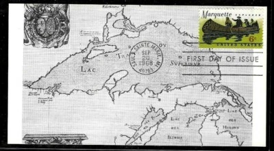 1356 6c Stamp (1968) PERE MARQUETTE FDC MAXI CARD - ANCIENT MAP (RARE) - Image 1 of 2