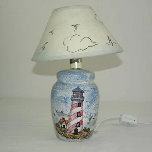 Tabletop Lamp Lighthouse Nautical Theme 9" Nightlight with Shade Ambient Desktop - Picture 1 of 14