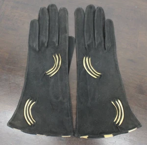 Vintage Kid Soft Leather Gloves Women Small Black Gold Formal 1940 - Picture 1 of 6