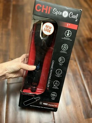 CHI Spin N Curl 1” Ceramic Rotating Barrel Curler Matte Black 1 Hour ShutOff New - Image 1 of 4