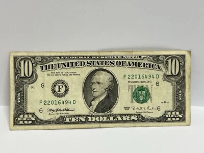 $10 Dollar Bill Note 1995 series Small face Atlanta F 22016494 D - Image 1 of 2