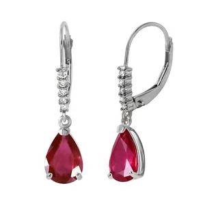 3.15 Carat 14K Solid White Gold Leverback Earrings Diamond & Ruby Jewelry - Picture 1 of 3