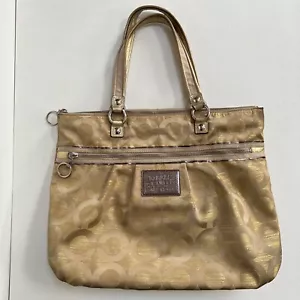 Coach Poppy Op Art Lurex Glam Tote Shoulder Bag Silver/Goldmine No 15865 - Picture 1 of 12