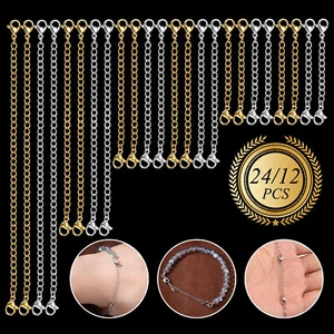 12/24X Stainless Steel Necklace Jewelry Bracelet Extender Chain Set Lobster lock - Picture 1 of 11
