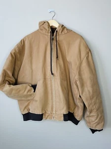 RED HEAD size 2XL Men's Work Jacket Duck Canvas Coat Zip Up Lined Hooded Brown - Picture 1 of 5